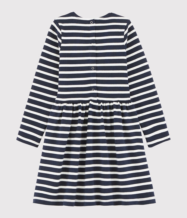 Robe manches longues enfant fille bleu/blanc