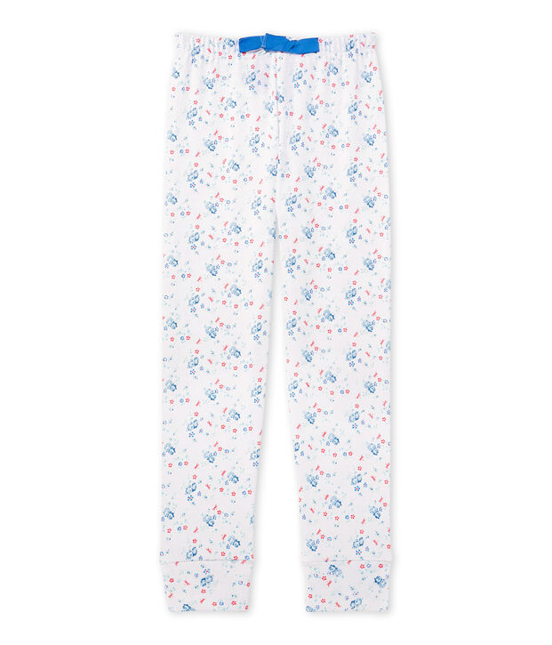 Bas de pyjama fille imprim&eacute; &agrave; coordonner blanc/bleu/multicouleur