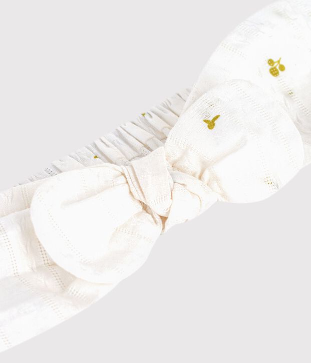 Poplin haarband met bloemenprint voor kinderen wit/groen