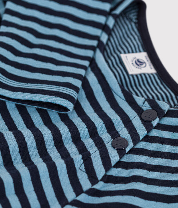 Gestreepte meisjesjurk met lange mouwen in tubic blauw/blauw