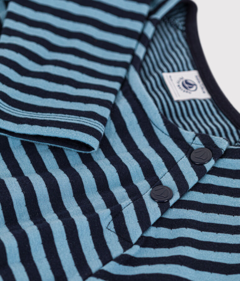 Gestreepte meisjesjurk met lange mouwen in tubic blauw/blauw