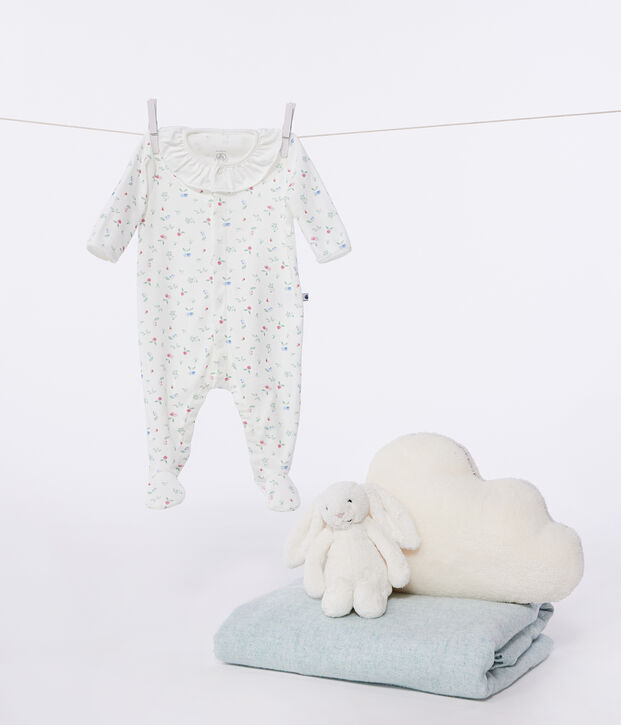 Katoenen babypyjama met bloemenprint wit/multicouleur