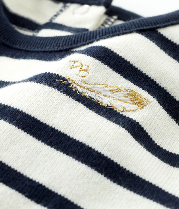 Robe manches longues bi-mati&egrave;re b&eacute;b&eacute; fille blanc/bleu