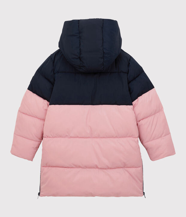 Lang meisjes/jongens donsjack blauw/roze