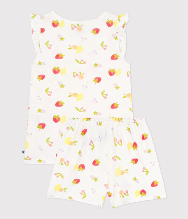 Korte katoenen kinderpyjama met vruchtenprint wit/multicouleur