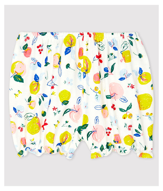 Culotte bloomer imprim&eacute;e en gorcella b&eacute;b&eacute; fille. blanc/multicouleur