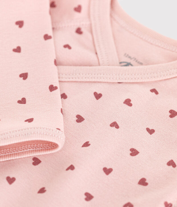 Katoenen overslagbody met lange mouwen voor baby's roze/roze