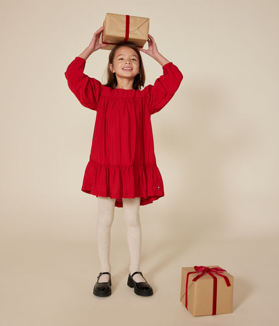 Robe manches longues en toile enfant fille rouge AURORA