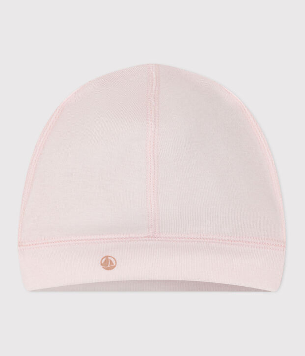 Bonnet b&eacute;b&eacute; en coton uni rose clair
