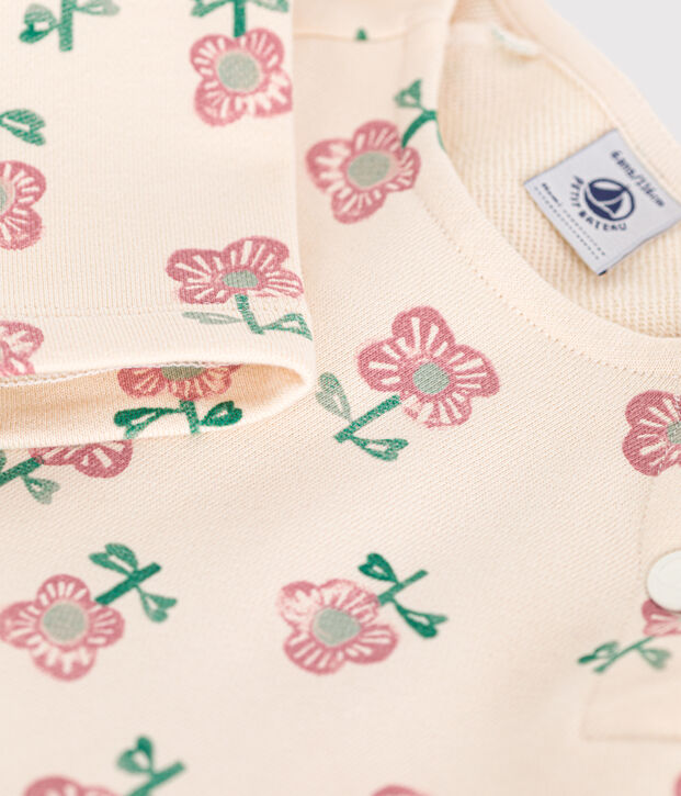 Jurkje met lange mouw van fleece voor meisjes ecru/multicouleur