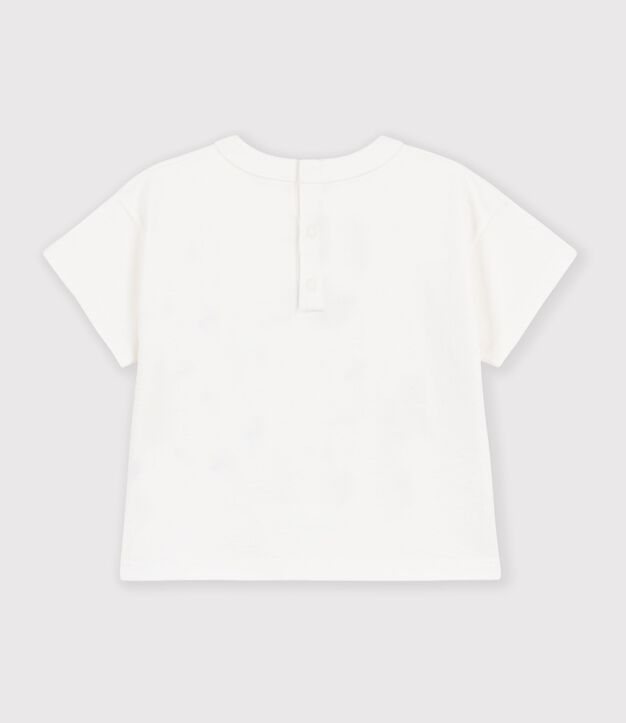 Tee-shirt b&eacute;b&eacute; en coton manches courtes uni &agrave; motif blanc