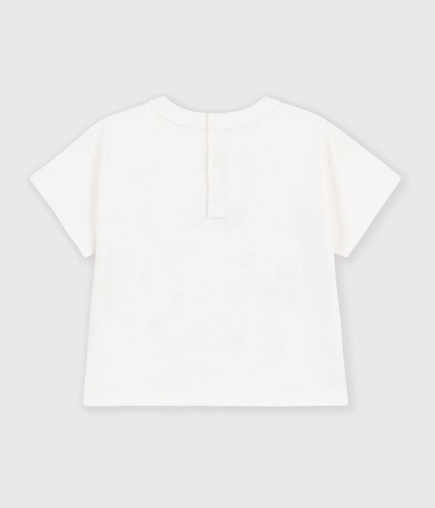 Tee-shirt b&eacute;b&eacute; en coton manches courtes uni &agrave; motif blanc