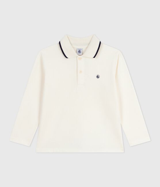 Katoenen kinderpolo met lange mouwen en print ecru MILK