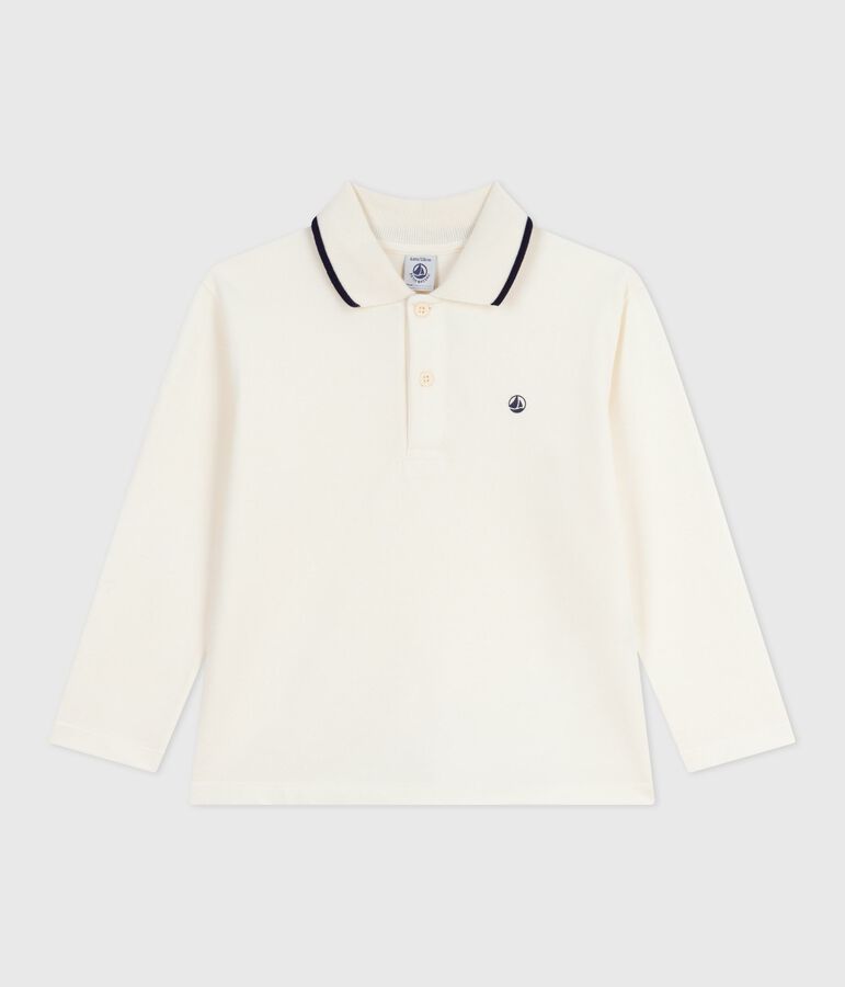 Polo enfant en coton &agrave; manches longues imprim&eacute; &eacute;cru