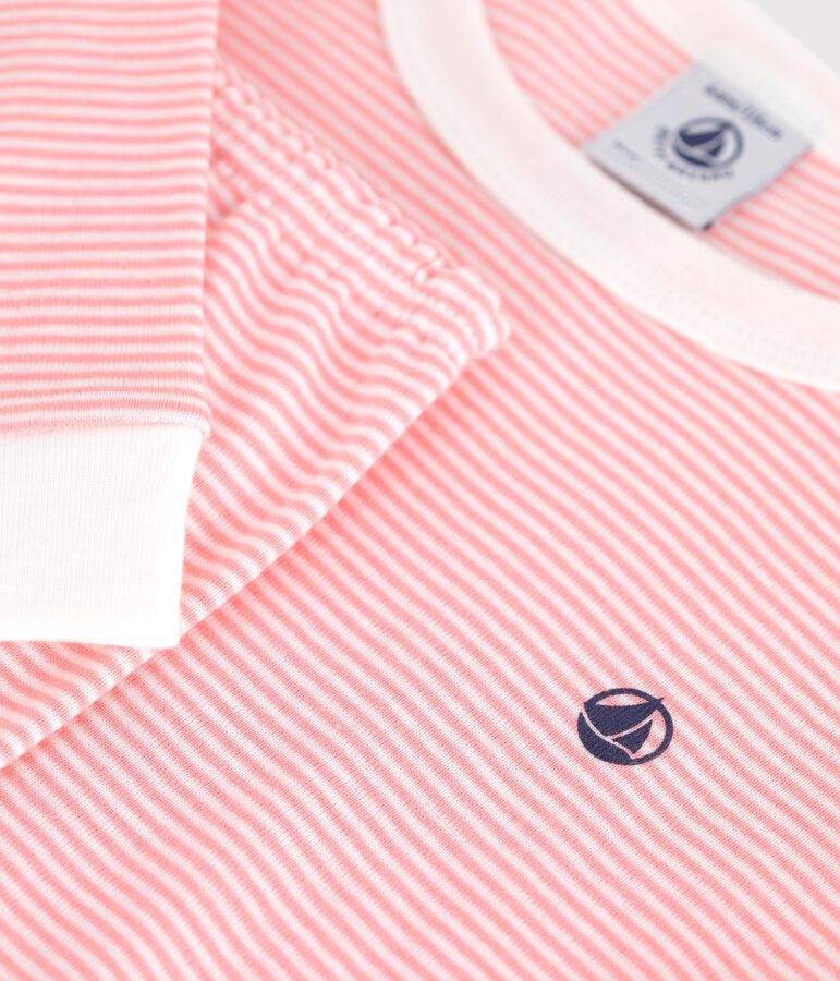 Pyjama tr&egrave;s ajust&eacute; enfant en coton &agrave; rayures rose GRETEL/blanc MARSHMALLOW