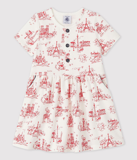 Robe manches courtes en molleton bébé fille blanc MARSHMALLOW/rouge TERKUIT