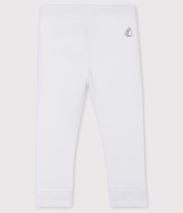 Legging b&eacute;b&eacute; fille en c&ocirc;te 1x1 unie blanc