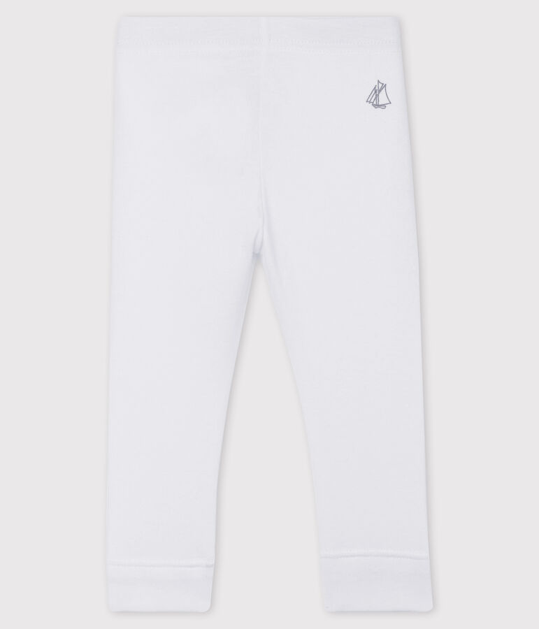Legging b&eacute;b&eacute; fille en c&ocirc;te 1x1 unie blanc