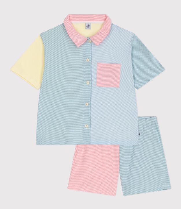 Pyjama short boutonn&eacute; femme en coton &agrave; rayures blanc/multicouleur