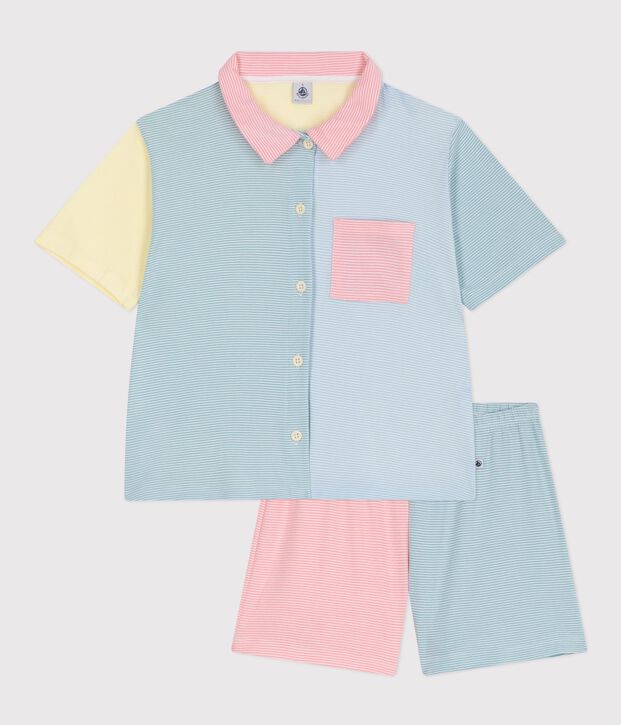 Pyjama short boutonn&eacute; femme en coton &agrave; rayures blanc/multicouleur