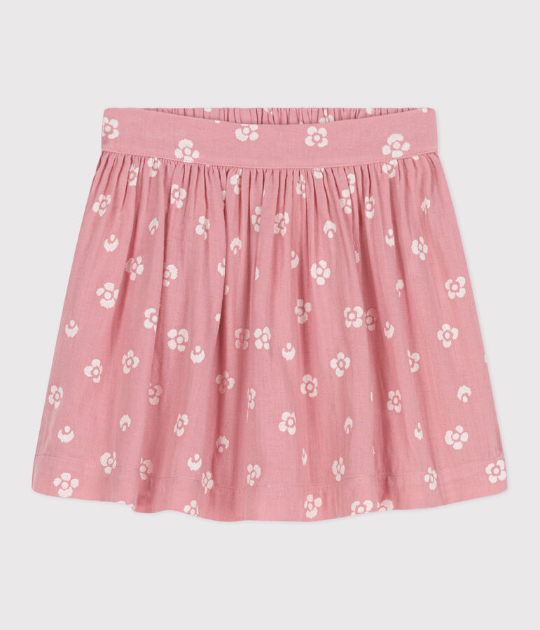 Jupe enfant en coton fleurie rose/blanc