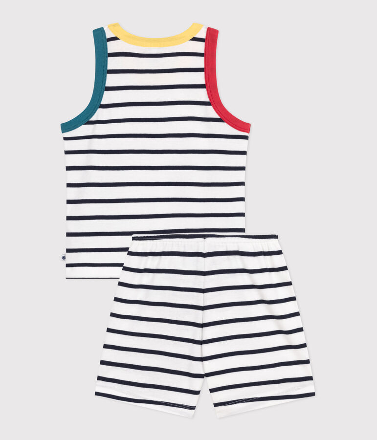 Pyjama short enfant en coton d&eacute;bardeur &agrave; rayures blanc/bleu