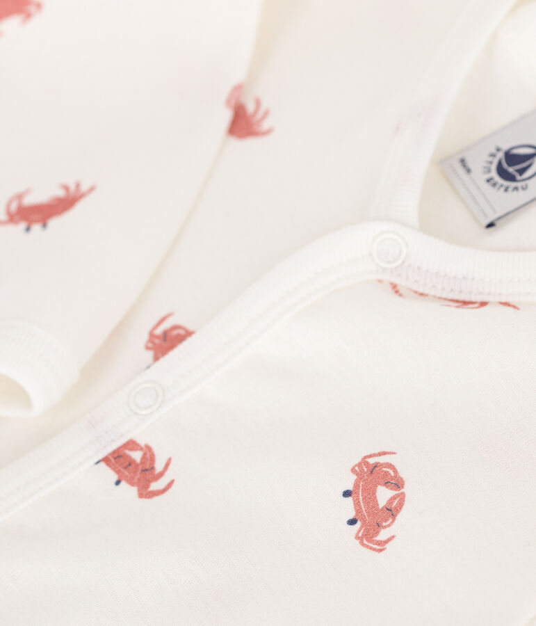 Pyjama b&eacute;b&eacute; en coton sans pieds crabes blanc MARSHMALLOW/blanc MULTICO