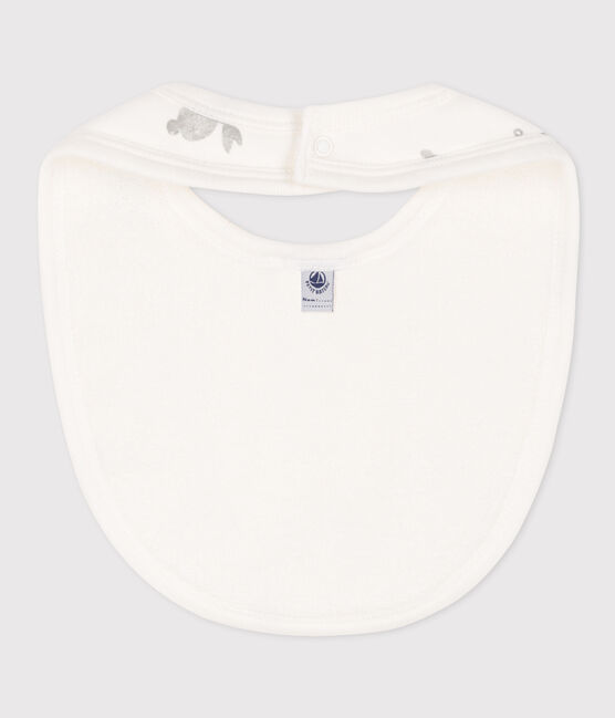 Bavoir unitaire en coton blanc MARSHMALLOW/gris SOURICEAU