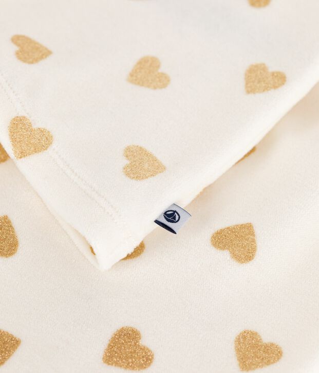 Pyjama van Fluweel met print van gouden glitterhartjes ecru/geel
