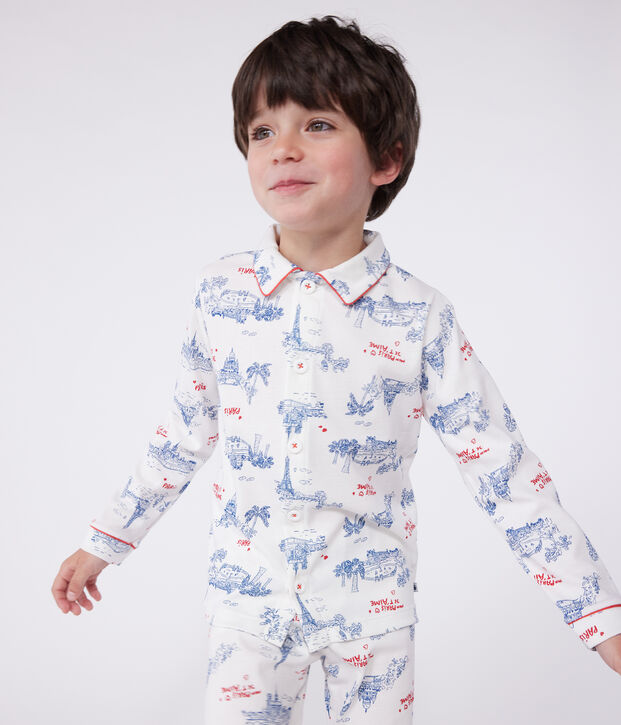 Katoenen geknoopte pyjama met print van Parijs voor kinderen wit/multicouleur