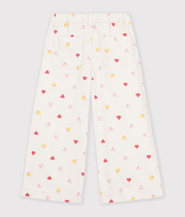 Katoenen kinderbroek met wijde pijpen ecru/multicouleur