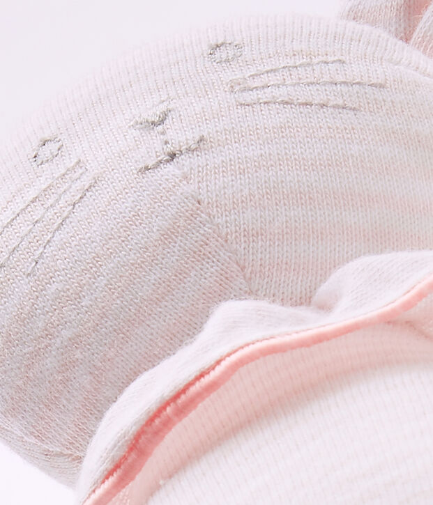 Doudou souris ray&eacute; milleraies rose/blanc