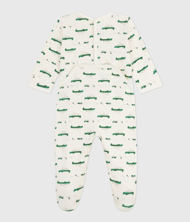 Babypyjama van geruwde fleece met opening op de rug en krokodillenprint ecru/multicouleur