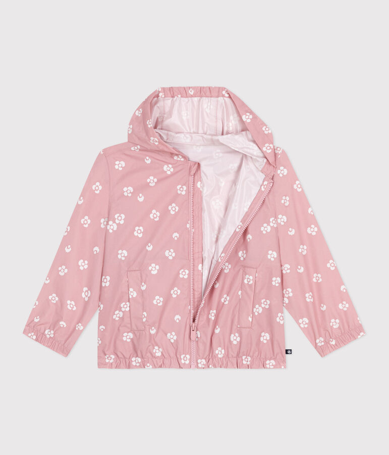 Windjack met bloemenprint voor kinderen roze CHARME/wit MARSHMALLOW