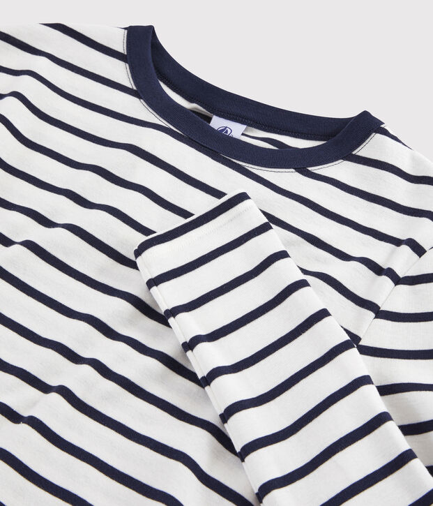 T-shirt col rond iconique en coton Femme blanc/bleu