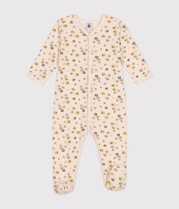 Babypyjama van geruwde fleece met bloemetjesprint ecru/multicouleur