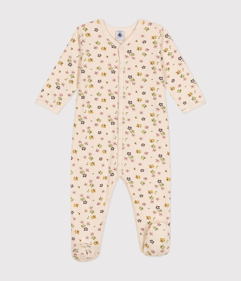 Babypyjama van geruwde fleece met bloemetjesprint ecru/multicouleur