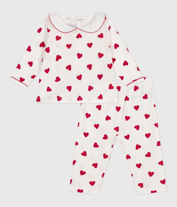 Tweedelige babypyjama met hartjesprint wit/rood