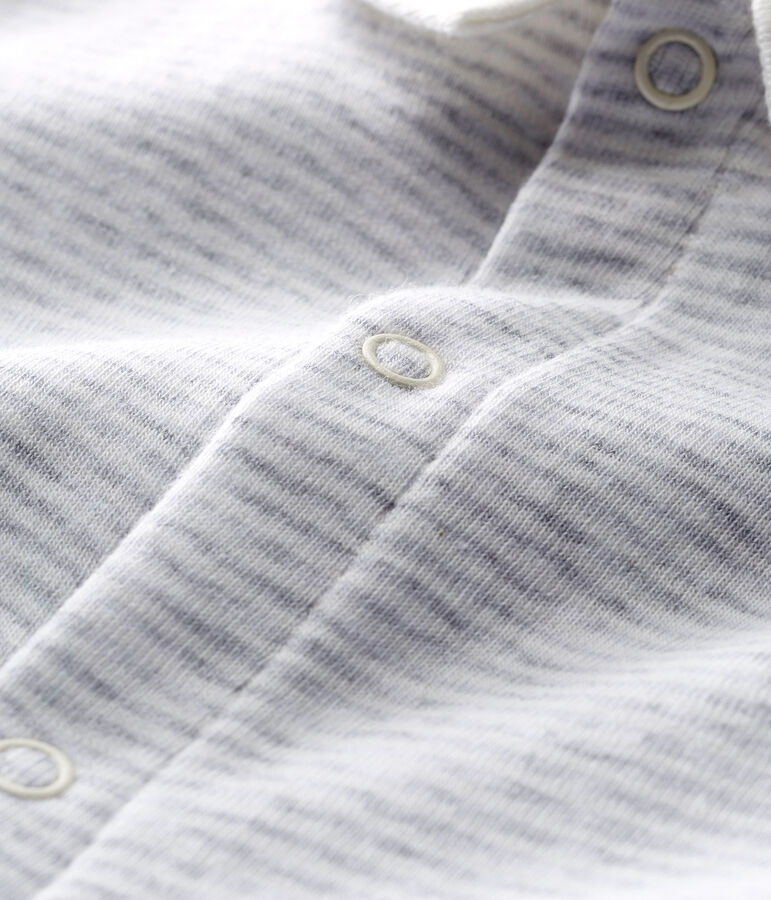 Korte bodypyjama van gebreide stof voor baby's grijs POUSSIERE/wit MARSHMALLOW