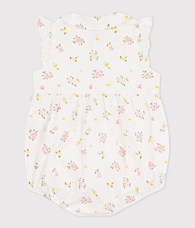 Barboteuse b&eacute;b&eacute; en coton, imprim&eacute;e fleurs blanc MARSHMALLOW/blanc MULTICO