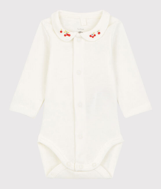 Body à col brodé bébé en coton biologique blanc MARSHMALLOW