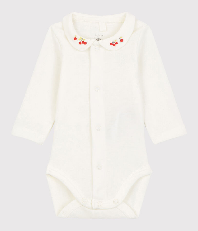 Rompertje met geborduurde kraag van biologisch katoen wit MARSHMALLOW