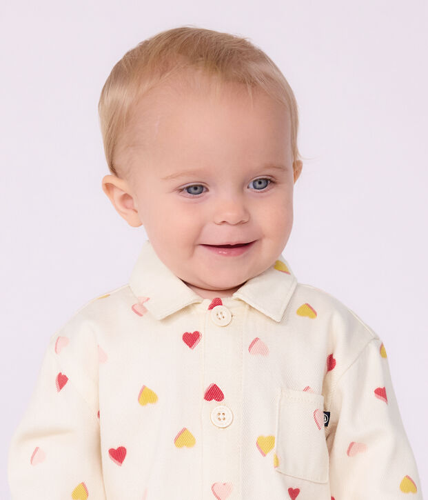 Combinaison longue b&eacute;b&eacute; en coton imprim&eacute; c&oelig;urs &eacute;cru/multicouleur