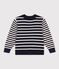 Gestreepte kindertrui in wol en katoen blauw SMOKING/wit MARSHMALLOW