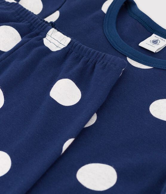 Pyjama met stipjes voor kleine jongens/meisjes in biokatoen blauw MEDIEVAL/wit MARSHMALLOW
