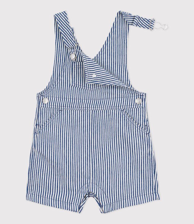 Korte salopette in gestreepte keperstof voor baby's blauw/wit