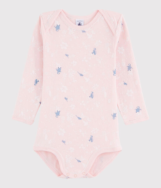 Rompertje lange mouwen babymeisje roze MINOIS/wit MULTICO