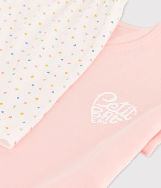 Roze korte pyjama voor meisjes in biokatoen roze MINOIS/wit MULTICO
