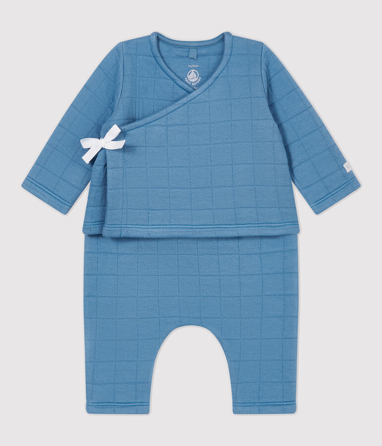 Ensemble 2 pi&egrave;ces b&eacute;b&eacute; matelass&eacute;s en coton biologique bleu