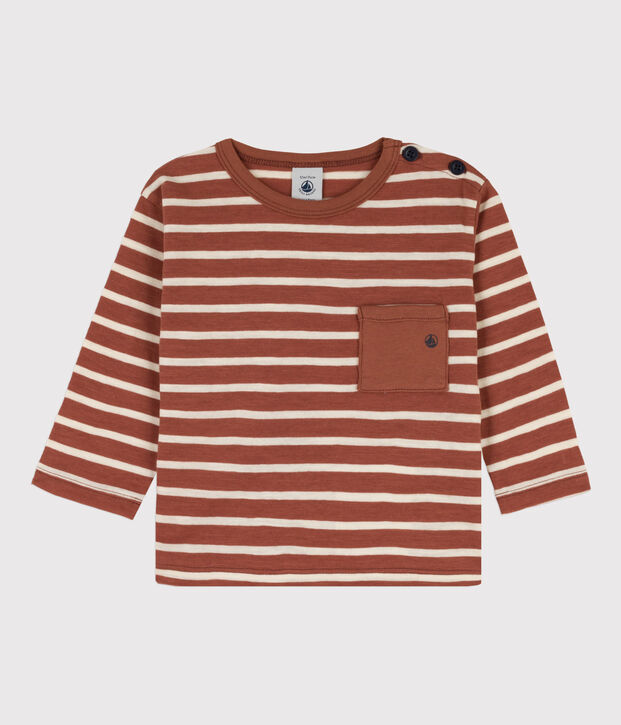 Tee-shirt manches longues b&eacute;b&eacute; en coton marron/&eacute;cru